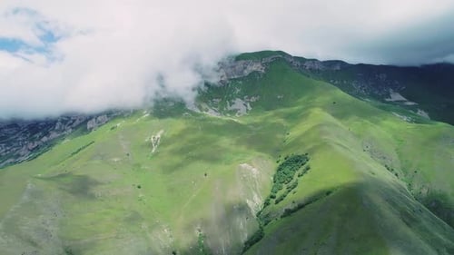 Aerial of Northern Caucasus Mountains on a Bright Sunny Day Majestic Scenery of Highlands of Region