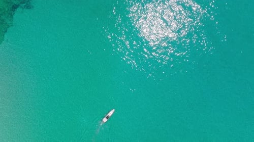 High angle view of a boat sailing in the sea