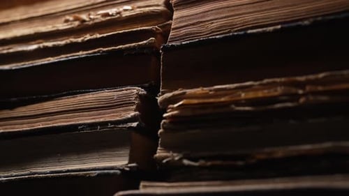 Pages of Old Books Closeup Macro View In Vintage Shop Library Literature