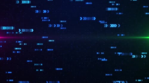 Abstract Digital Data Flow Background With Blue Chevron Arrows Moving Across A Futuristic Network