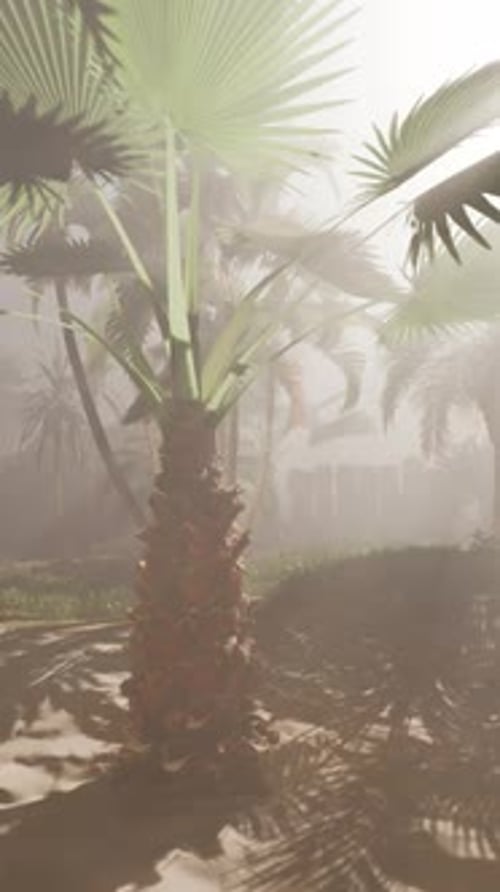 A Palm Tree in the Middle of a Foggy Forest