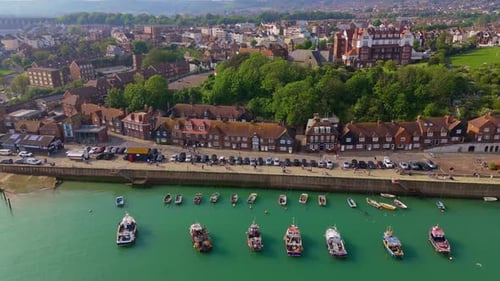 Scenic Aerial View of a Charming Seaside Town