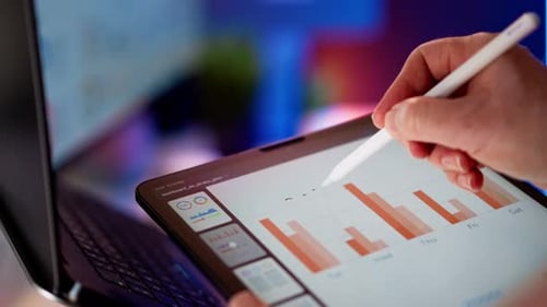 Digital Data Analytics Tablet Modern Office Workspace monitor display