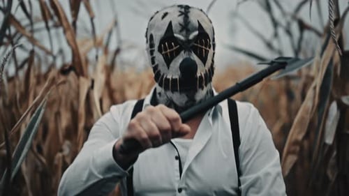 Cornfield Killer with Axe and Sinister Mask