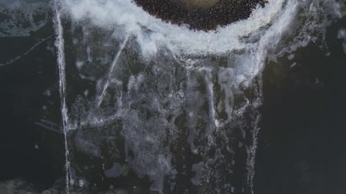 Aerial view of abandoned war bunker during winter, kornwerderzand, Netherlands