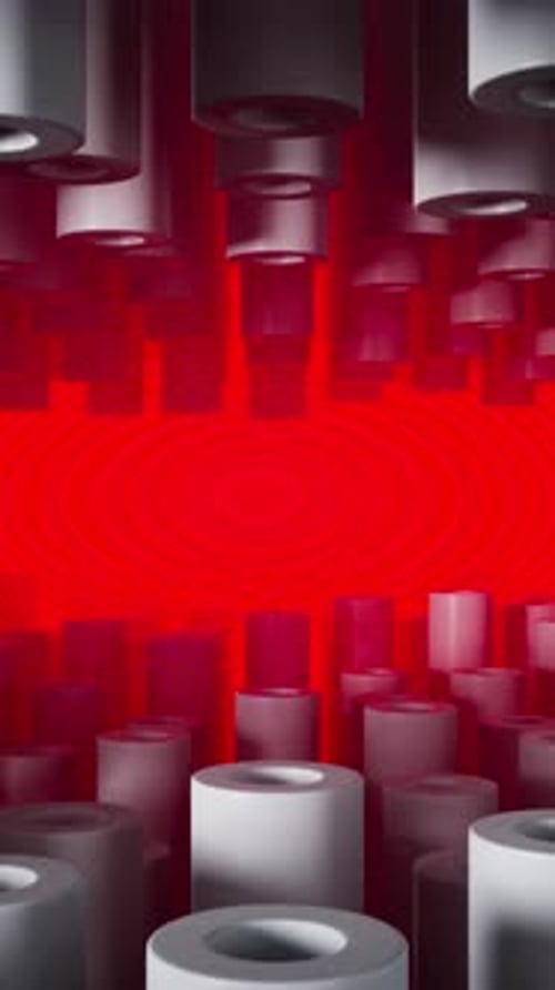 White Cylinders Pattern With Red Lighting - Abstract 3D Design