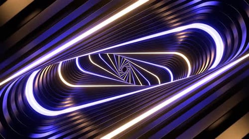 Light Blue And Yellow Neon Movement In Spiral Ellipse Tunnel Background Vj Loop In 4K