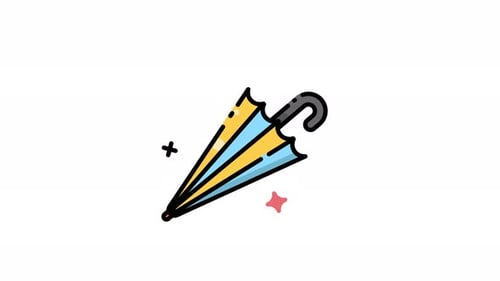Animated Flat Design Umbrella Icon with Sparkles