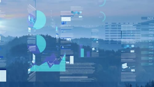 Futuristic Digital Data Interface with Charts and Graphs