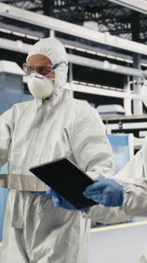 Vertical Video Analyzing Electronic Component Semiconductor and Multiracial Technicians