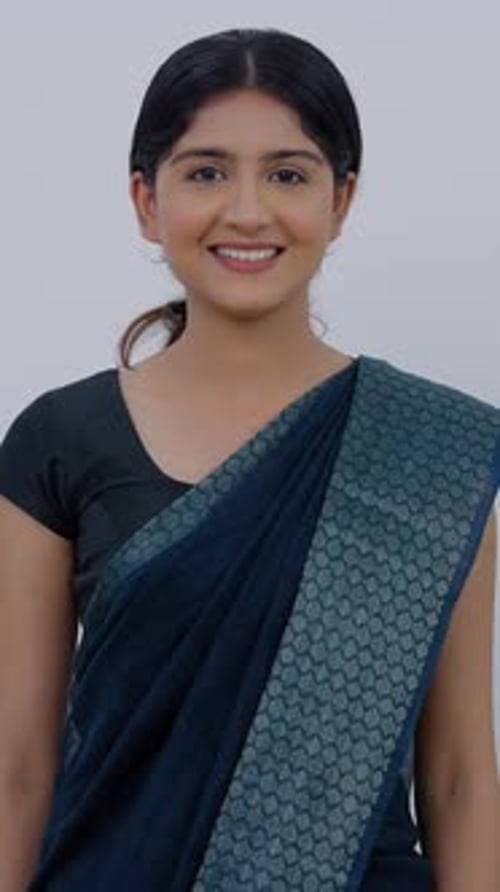 Woman Smiling Portrait in Traditional Saree Style Dress
