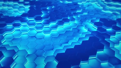 Neon Blue Geometric Hexagon Wave: Futuristic Abstract Motion Background