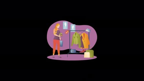 Flat Design Animation of Woman Shopping for Clothes
