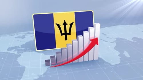 Barbados Flag With Increasing Bar Chart Graph And Arrow Red