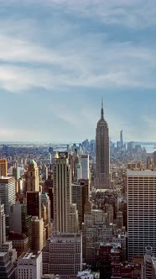 New York city skyline time lapse video from roof top with urban skyscrapers, New York, USA.