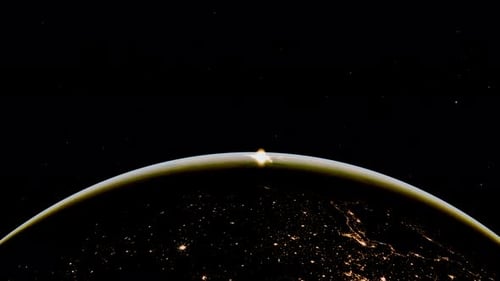 Space View of Rotating Earth with Sunrise