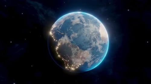 Realistic Earth Rotation with Day and Night Cycle and City Lights