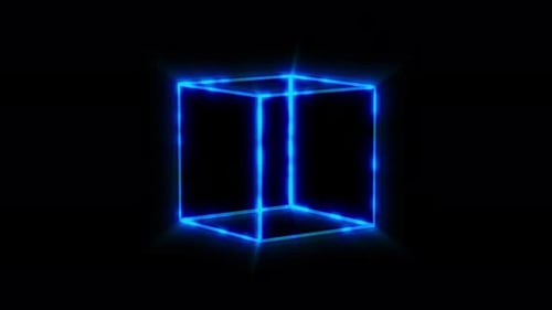 Rotating Geometric Blue Neon Cube Loop Animation