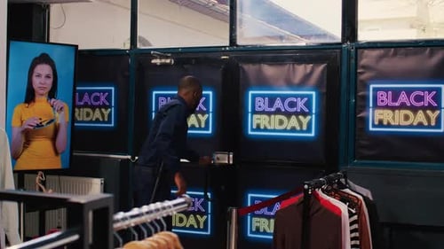 Shoppers Push Red Tape Entering Store