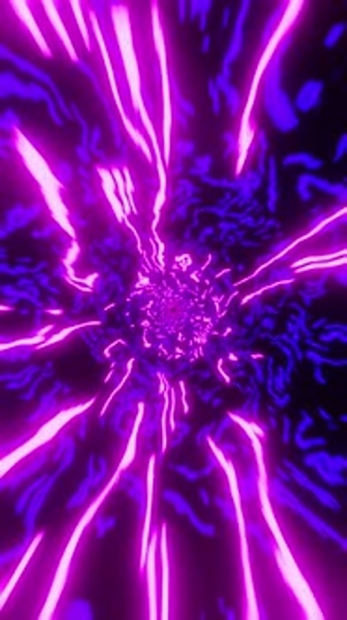 Flying through a tunnel with purple waves. Vertical looped video
