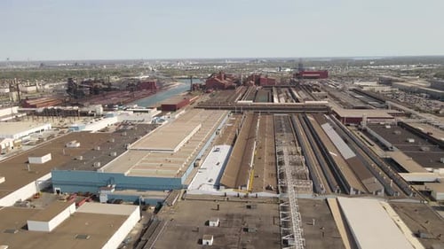 Imagen aérea invertida del complejo River Rouge, Cliffs Steel Mill and Die Shop, Dearbon, Michigan, EE. UU.