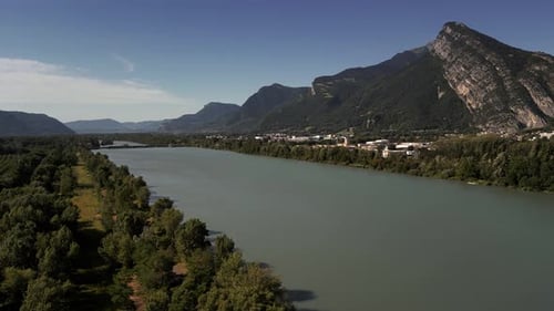 Isere River and Town of Sassenage in France