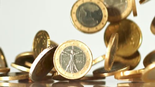 Gold Euro Coins Falling in Slow Motion