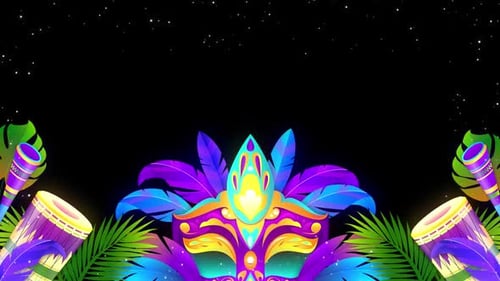 Vibrant Carnival Mask with Drums and Feathers Animated Frame