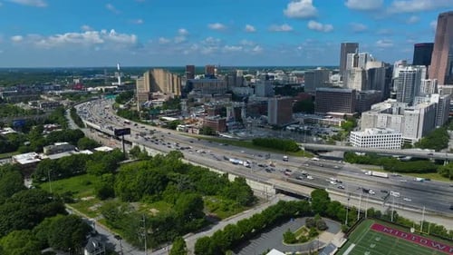 Downtown Atlanta Traffic - Aerial Drone Shot