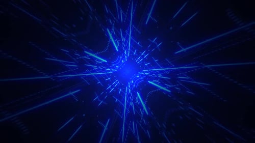 Futuristic Digital Hyperspace Tunnel Animation with Glowing Blue Lines