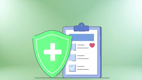 Animated Flat Design Health Insurance Checklist with Shield