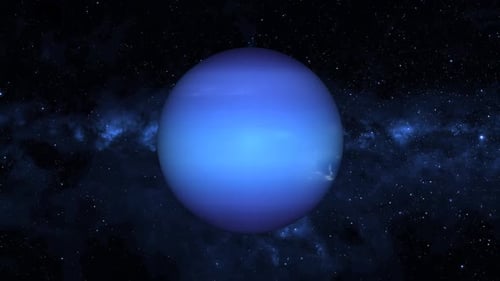 Ansicht des realistischen Neptunplaneten, der im Weltraum oder in der Galaxie rotiert, und der Milchstraße der Sterne. 1207