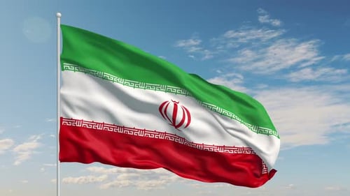 Iranian Flag Waving Realistically Against Blue Sky
