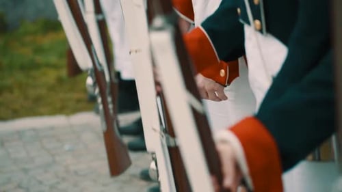 Historical Military Reenactment With Rifles