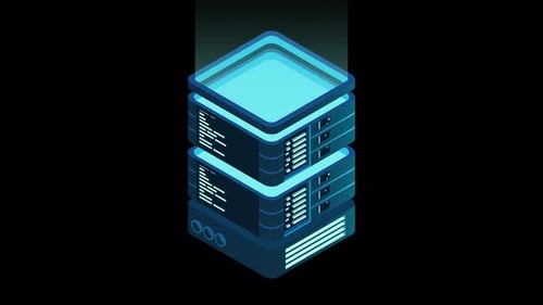 Isometric futuristic server animation. Isometric database or data center. Abstract blockchain