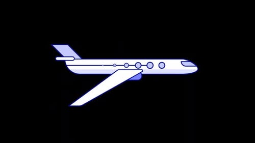 Animated Flat Design Airplane with Expanding Windows Icon