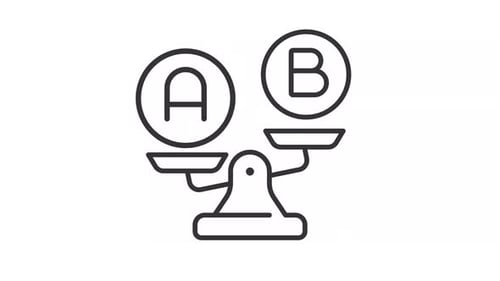 Thin line black animation of A and B on weight scale icon