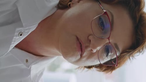 Cosmetologist Consulting Woman Procedures Vertical Close Up Lady Examining Skin