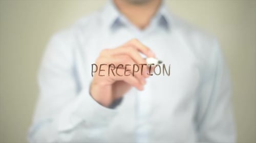 Perception Man Writing on Transparent Screen