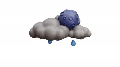 3D Animation Moon With Clouds, Rain And Lightning