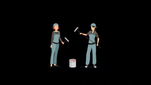 Women Paint A Wall Banner Alpha Channel