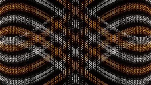 Orangefarbene und weiße Neonbewegung auf endlosem Formenhintergrund VJ Loop in 4K