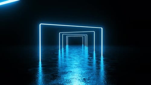 Futuristic Blue Neon Geometric Tunnel Loop Background