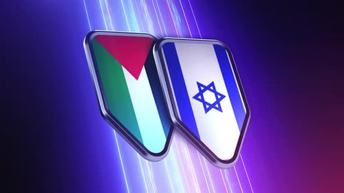 Palestine and Israel Flags 3D Rotating Shields Animation