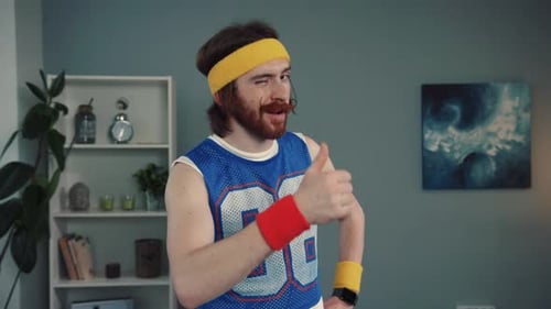 An Energetic Fitness Enthusiast Exuding Positivity in Bright and Colorful Sportswear