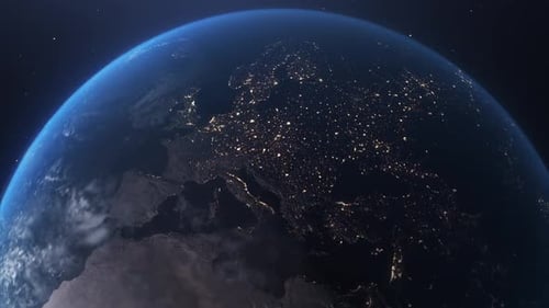 Rotating Planet Earth with Night City Lights from Space