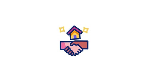 Animated Flat Design Handshake and House Icon