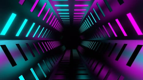 Cyan And Pink Neon Bright Light Hex Tunnel Background Vj Loop In 4K
