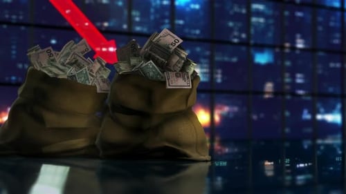 Money Bags Financial Crisis Decline Arrow Down Loop