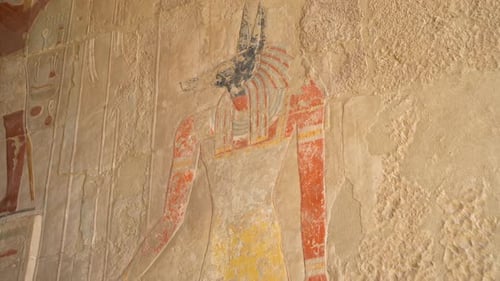 Ancient Egyptian Wall Paintings of Anubis in the Temple of Hatshepsut